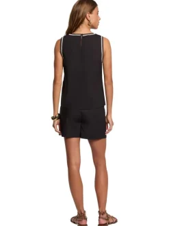 Top en coton black uni pourvu d'une coupe droite et d'un col rond