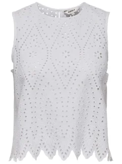 Top en coton blanc uni avec une coupe droite et un col rond