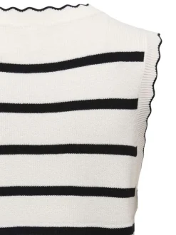 Top en coton écru avec des rayures noires à coupe droite et à col V