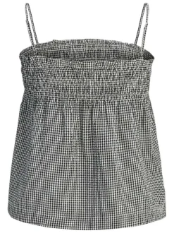 Top en coton noir pourvu d'un motif à carreaux et d'un décolleté bustier