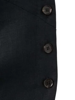 Top en coton noir uni avec un col rond et une fermeture boutonnée