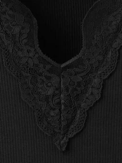 Top en coton noir uni uni pourvu de manches courtes et d'une coupe droite