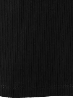 Top en coton noir uni uni pourvu de manches courtes et d'une coupe droite