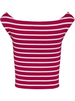 Top en coton régénératif framboise rayé style marinière ajusté à col rond