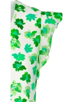 Top fleuri vert avec des froufrous et un col V