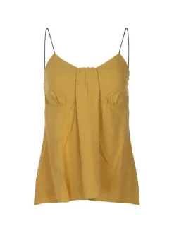 Top jaune pour femme uni en lin coupe droite