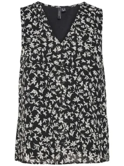 Top à larges bretelles noir fleuri avec une coupe droite et un col v