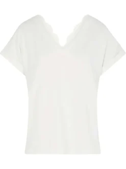 Top manches courtes blanc uni avec une coupe droite et un col v
