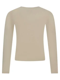 Top à manches longues en coton beige côtelé à coupe près du corps