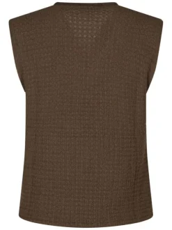 Top marron uni avec une coupe droite et pourvu d'un col en V
