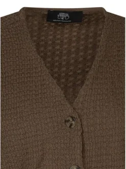 Top marron uni avec une coupe droite et pourvu d'un col en V