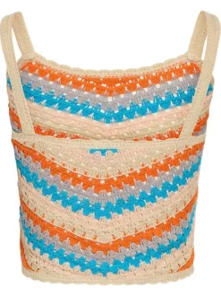 Top multicolore en maille ajourée avec des bretelles et une coupe ajustée