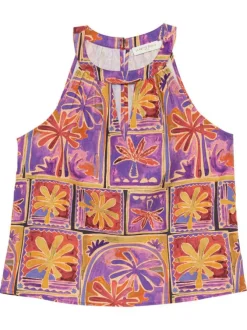 Top multicolore à motifs sans manche pourvu d'une coupe droite