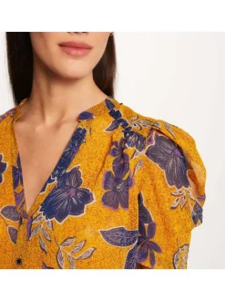 Top multicolore pour femme avec imprimé floral coupe droite