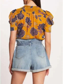 Top multicolore pour femme avec imprimé floral coupe droite