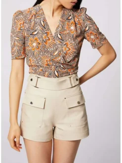 Top multicolore pour femme imprimé floral coupe évaséee
