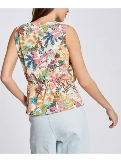 Top multicolore pour femme imprimé végétal coupe évaséee