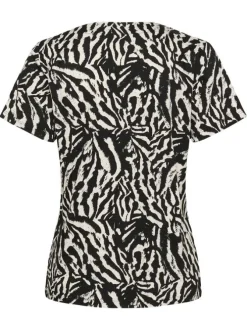 Top noir animalier pourvu d'une coupe ajustée et d'un col tunisien