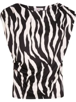 Top noir coupe cintrée sans manche orné d'un motif animalier