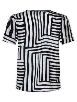 Top noir et blanc rayé à coupe droite avec un col v et des manches courtes