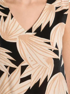 Top noir à motifs sans manche pourvu d'une coupe droite et d'un col v