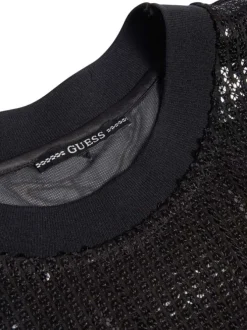 Top noir à sequins, sans manches et à col rond