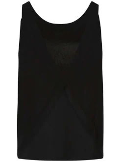 Top noir uni à bretelles avec un col rond et une coupe droite