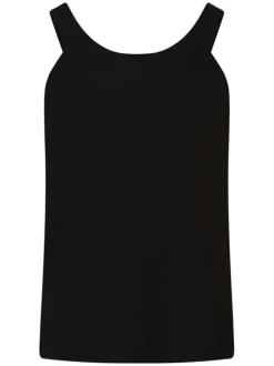 Top noir uni à bretelles avec un col rond et une coupe droite