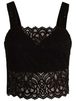 Top noir uni à coupe ajustée avec un col carré et des bretelles