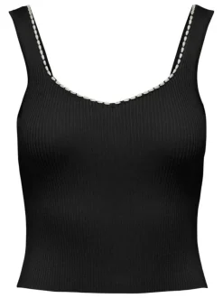 Top noir uni coupe droite col v avec des manches à bretelles