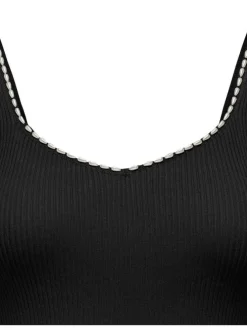 Top noir uni coupe droite col v avec des manches à bretelles
