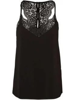 Top noir uni coupe slim avec un col v, des manches à bretelles et le dos boutonné