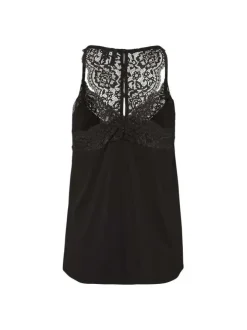 Top noir uni coupe slim avec un col v, des manches à bretelles et le dos boutonné