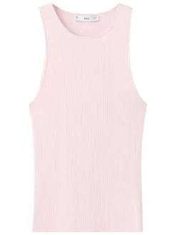 Top rose uni sans manche pourvu d'une coupe ajustée et d'un col rond