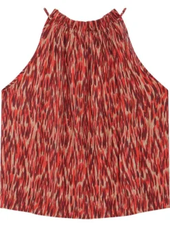 Top rouge à motifs pourvu d'une coupe fluide et d'un col rond