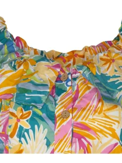 Top sans manches en coton à motif fleuri coupe cropped à col v