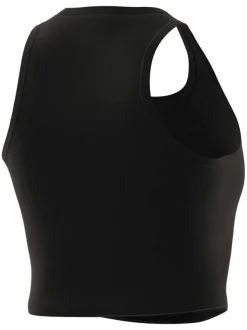 Top sportif en coton biologique stretch noir uni à col rond et sans manches