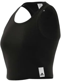 Top sportif en coton biologique stretch noir uni à col rond et sans manches