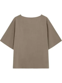 Top taupe uni fluide avec une coupe large et des manches courtes