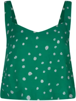 Top vert à pois coupe cropped col v et à bretelles