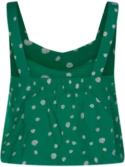Top vert à pois coupe cropped col v et à bretelles