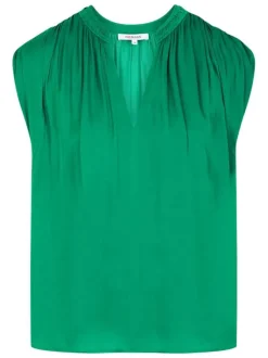 Top vert uni chic pourvu d'une coupe droite et d'un col en V