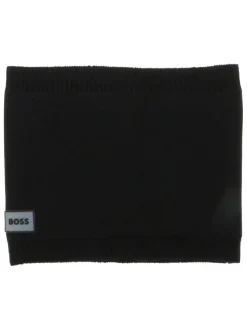 Tour de cou noire en maille fine avec logo brodé sur le devant