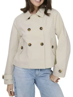 Trench April court beige uni avec une coupe droite et un col revers