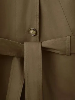 Trench coat long en coton chocolat uni avec une coupe ample et un col montant