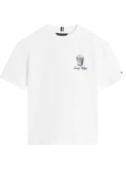 T-shirt à coupe droite en coton blanc uni pourvu d'un col rond