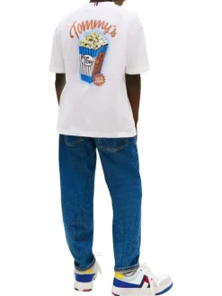 T-shirt à coupe droite en coton blanc uni pourvu d'un col rond