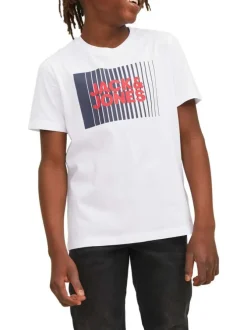 T-shirt blanc en coton biologique avec une coupe droite et un col rond