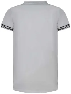 T-shirt blanc uni avec un col rond et une coupe droite à liseré