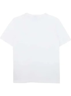 T-shirt blanc uni avec une coupe droite à col rond et logo iconique